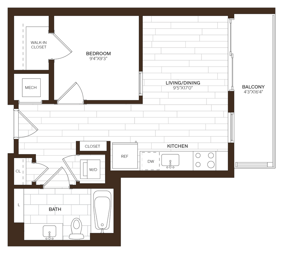 Floor Plan - JR 1 Bed/1 Bath-E1