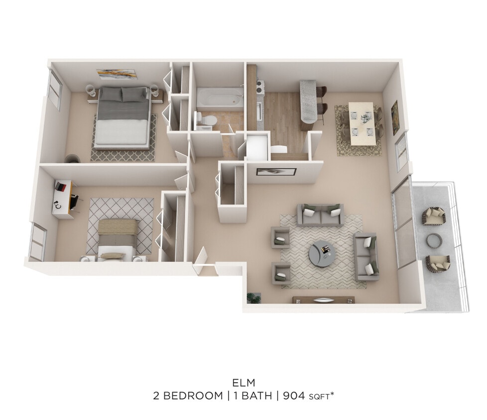 Floor Plan - Two Bedroom - 904 sqft