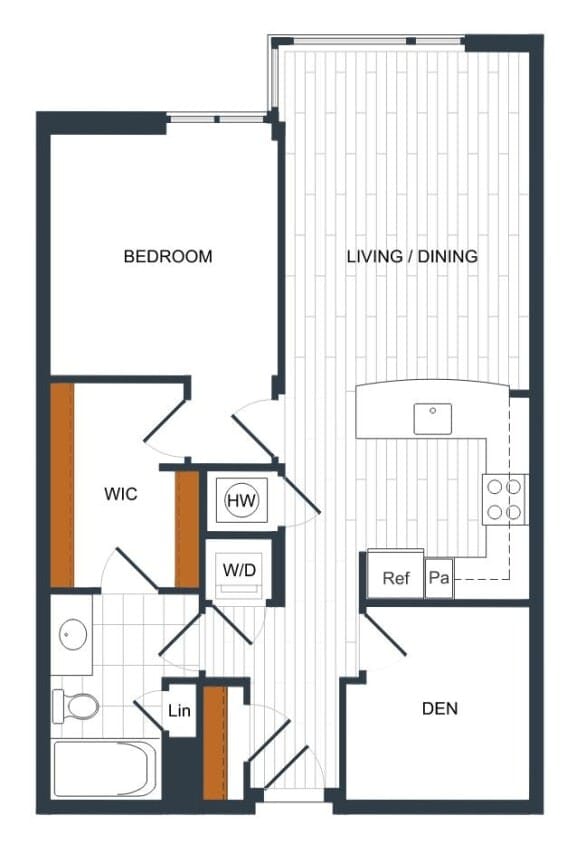 Floor Plan - 1D1 - One Bedroom W/ Den