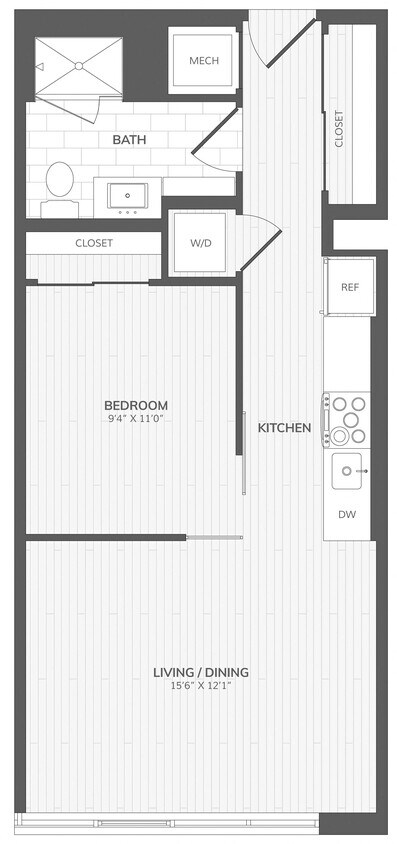 Floor Plan - 1 Bed/1 Bath-Jr A East Medley