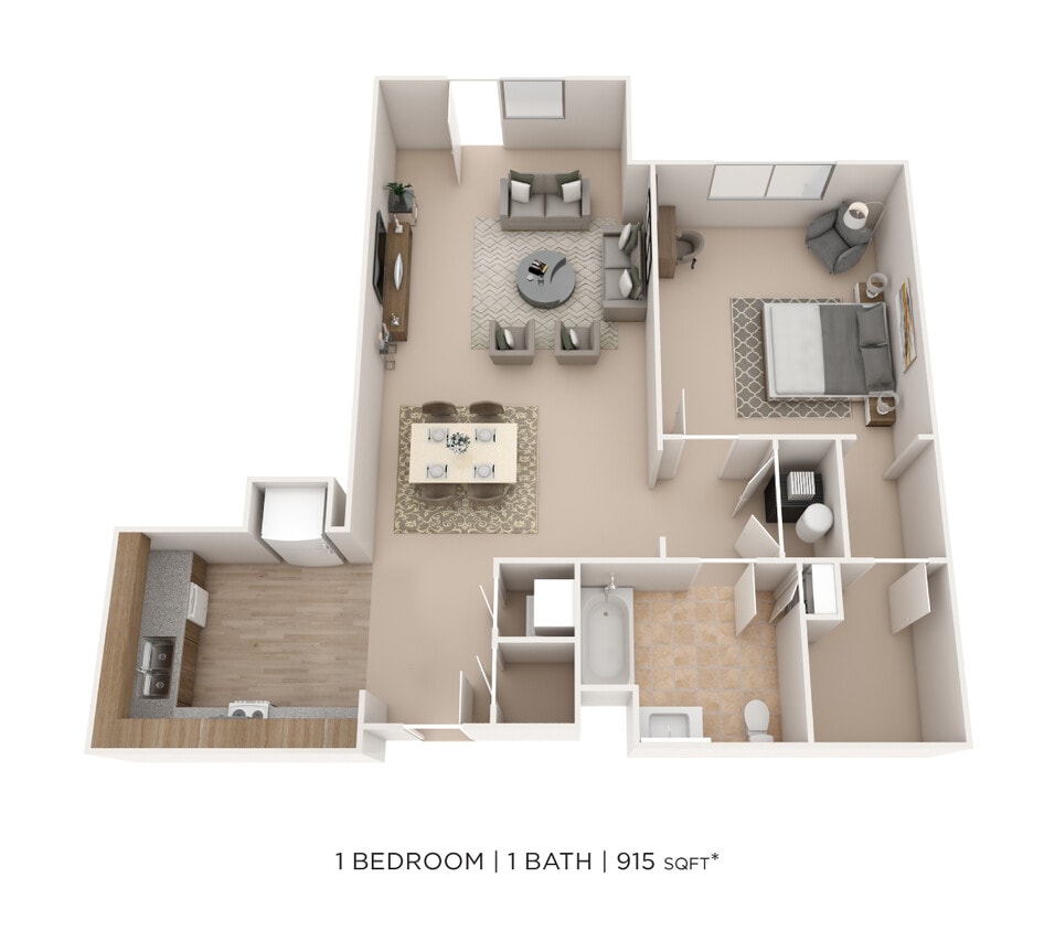 Floor Plan - One Bedroom- 915 sqft