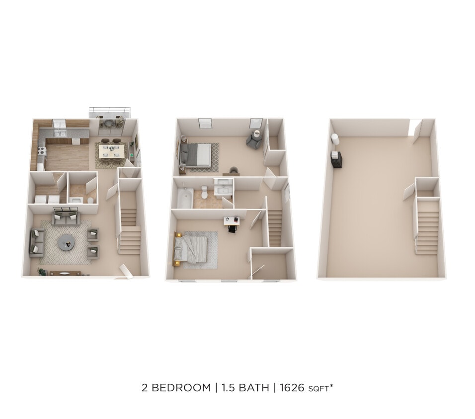 Floor Plan - Two Bedroom 1.5 Bath Townhome