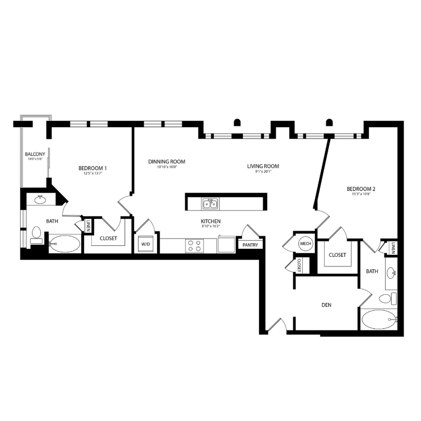 Floor Plan - 2 Bedroom, 2 Bath 1321 SF B10