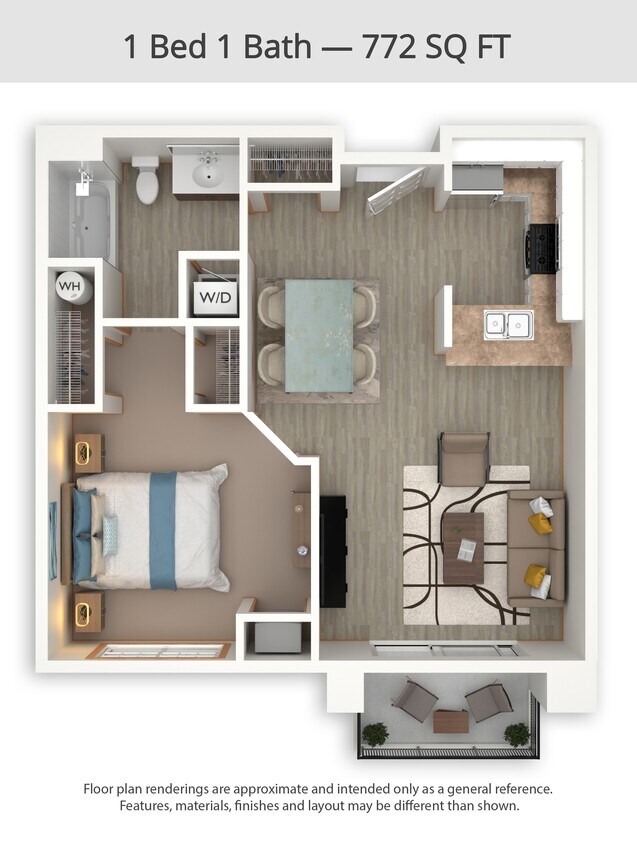 Floor Plan - 1 Bed 1 Bath (A1)