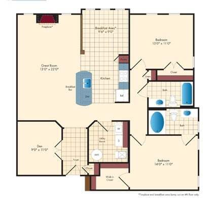 Floor Plan - 2 Bed/2 Bath w/Den