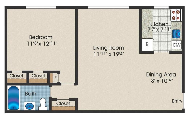 Floor Plan - 1 Bedroom 1 Bathroom