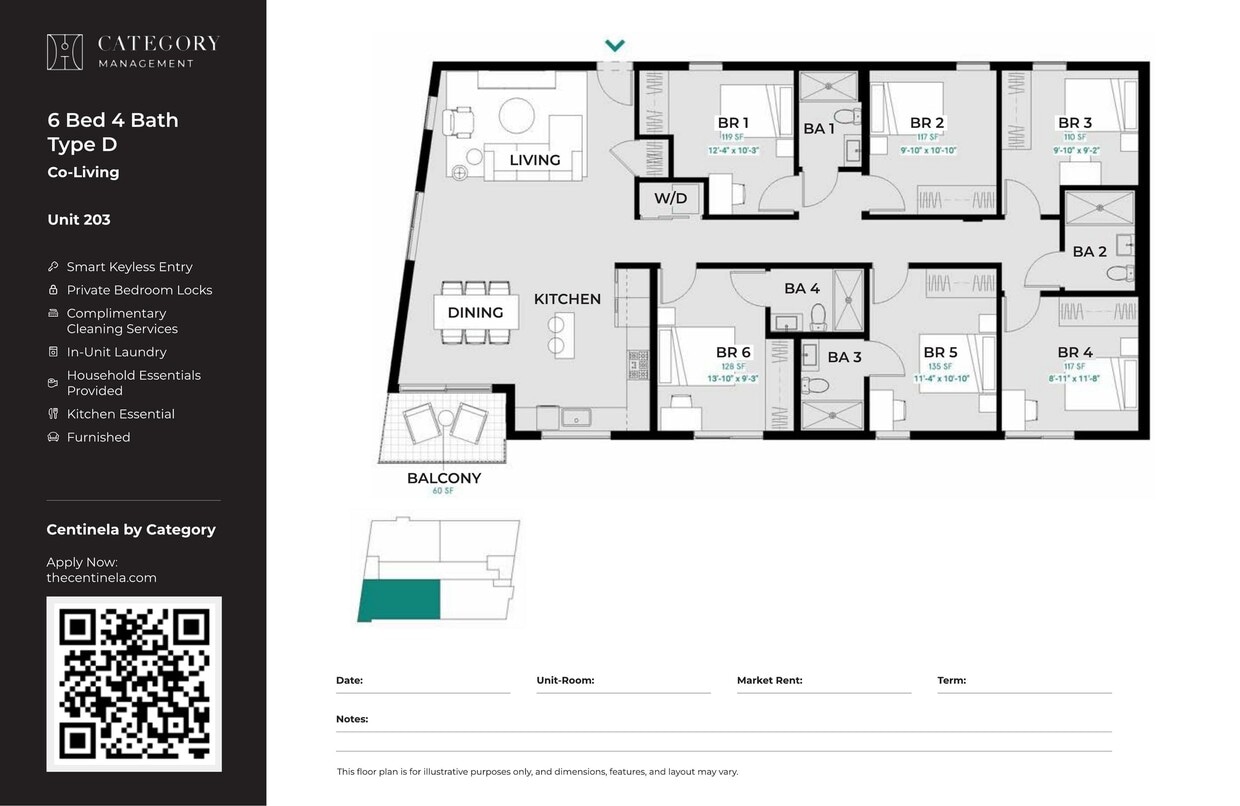 CENT_6_Bed_4_bath_Type_d - Private Bedroom in Shared 6 Bed 4 Bath - D