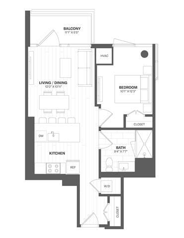 Floor Plan - 1 Bed/1 Bath-a14