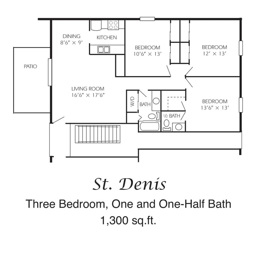 Martinique Floor Plan - St. Denis 1300 sq. ft..jpg - 3Bd/2Ba Up W/D