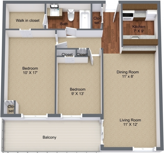 2BR, 1BA - 818 SF - Pine Hill - Medium