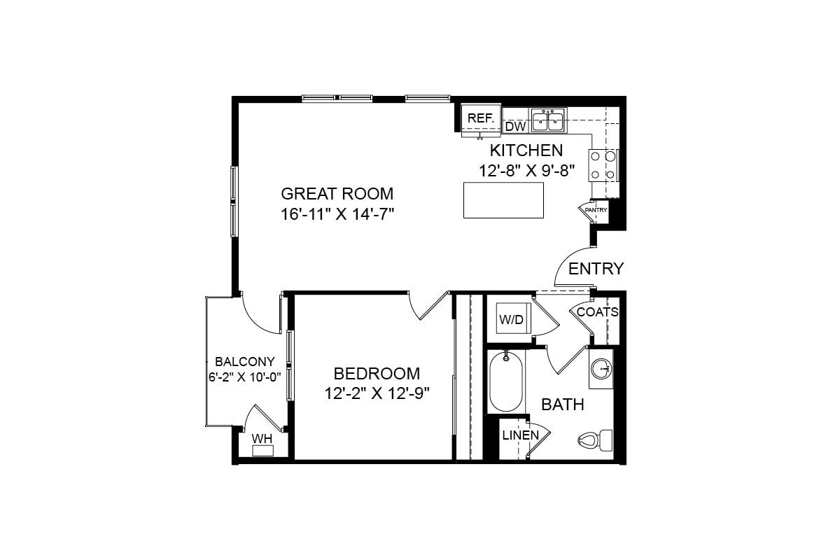 Floor Plan - 1 Bedroom 1B