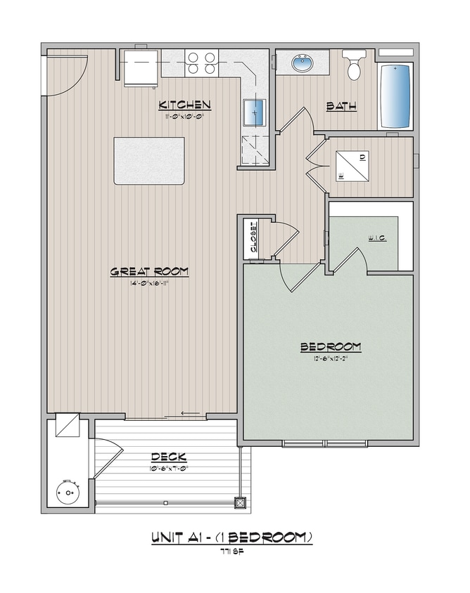 Explore this elegant 1-bedroom apartment layout offering functional and stylish living spaces. - 1 Bedroom 1 Bath