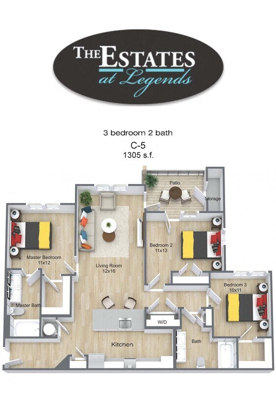 Floor Plan - C-5 - 3 Bedroom / 2 Bath - Estates III
