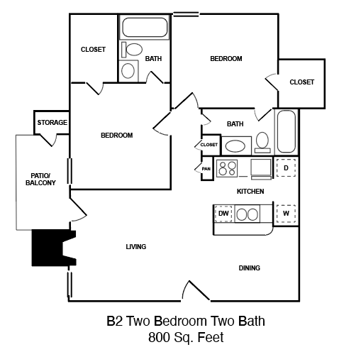 Floor Plan - B2 Two Bedroom, Two Bath