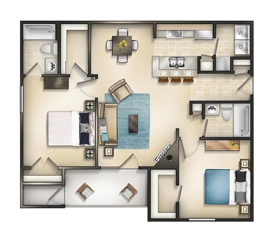 Floor Plan - 2 Bedroom 2 Bath with Patio or Balcony Greenwich 