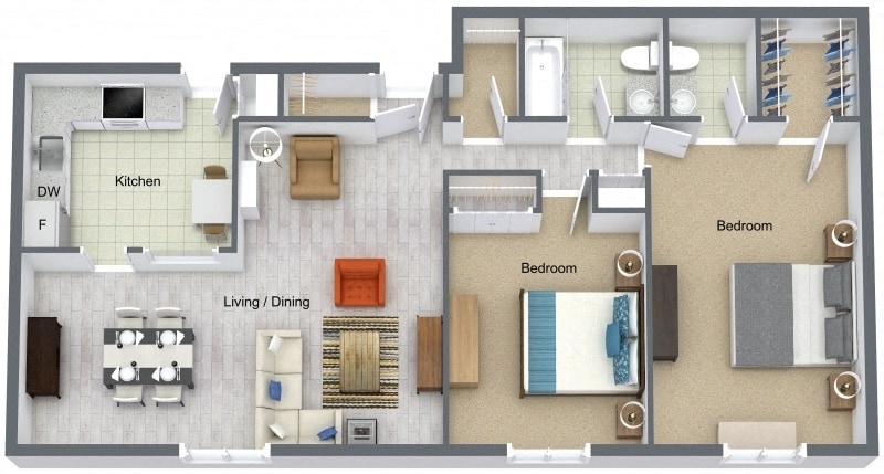 Floor Plan - 2 Bedroom 1.5 Bath