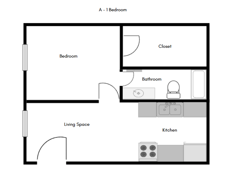 Floor Plan - 1 Bedroom 1 Bath A