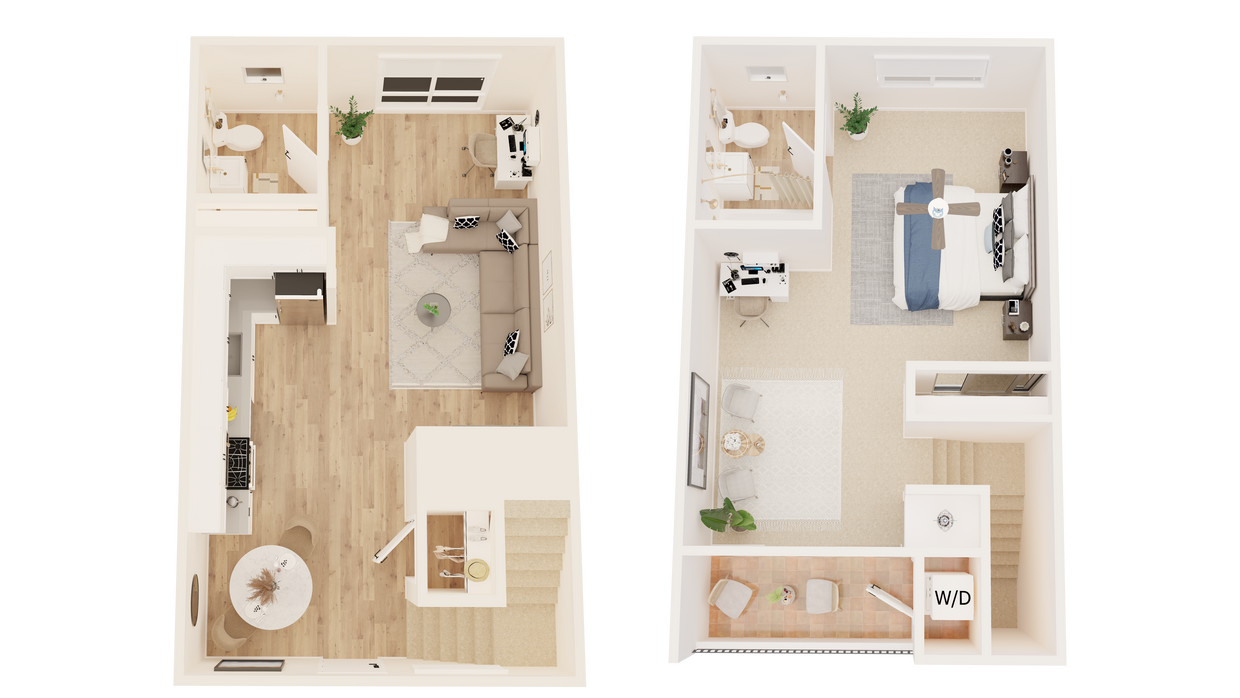 Floor Plan - 1 Bedroom, 2 Bath Townhouse