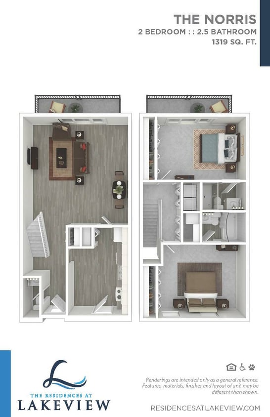 Residences at Lakeview Norris Floor Plan.jpg - 2 Bedroom 2 Bathroom