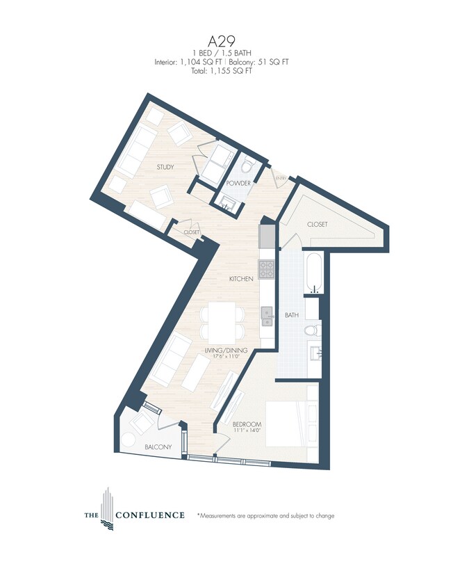 Floor Plan - A29 | Tower 1 Bedroom/Study