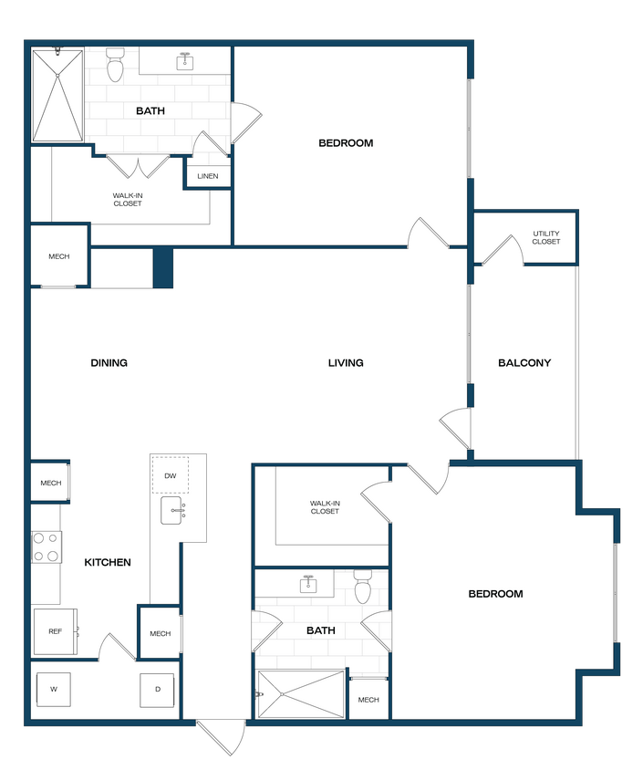 Floor Plan - 2 Bed/2 Bath-B1