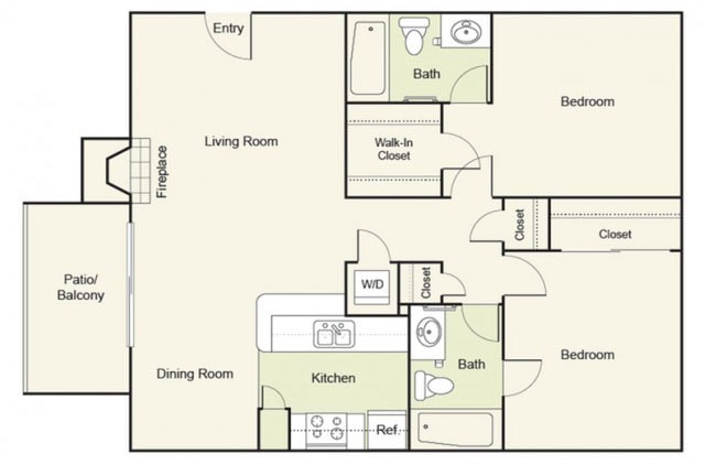 Floor Plan - Type A : 2 Bed 2 Bath