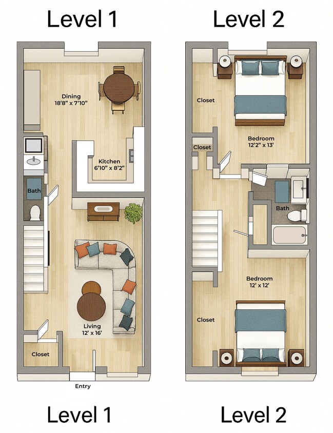 Floor Plan - Two Bedroom One and One Half Bath Townhouse