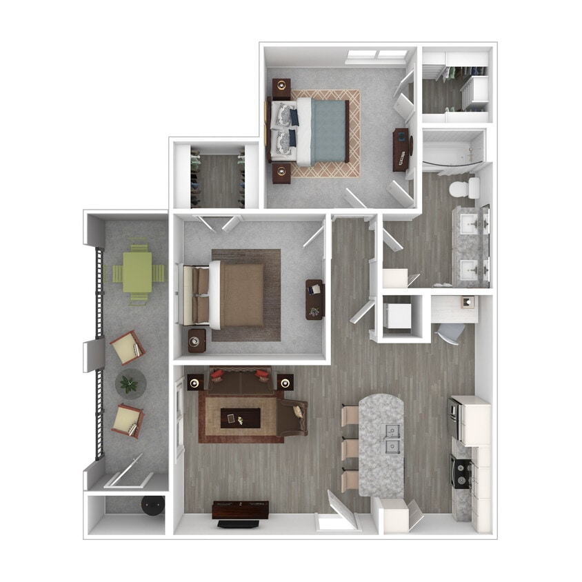 Floor Plan - 2 Bed 1 Bath 1124 SF (957 Net)