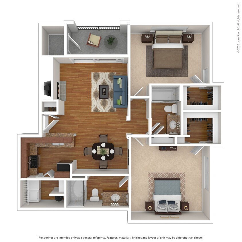 Floor Plan - 2 Bed 2 Bath 1156 SqFt (1062 Net)