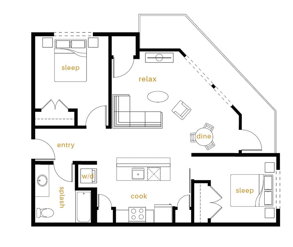 2x1 Floor Plan - 2 Bedroom 1 Bathroom