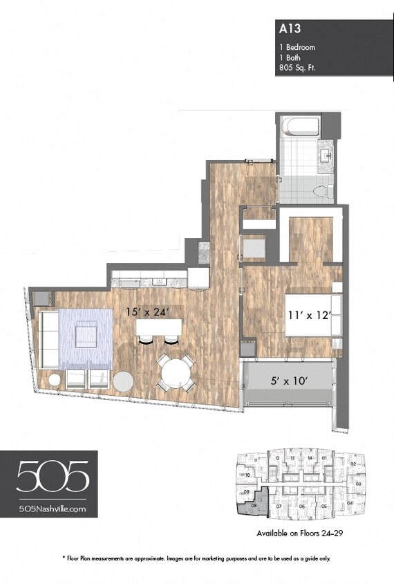 Floor Plan - 505 One Bedroom Upper Stack 08 & 11