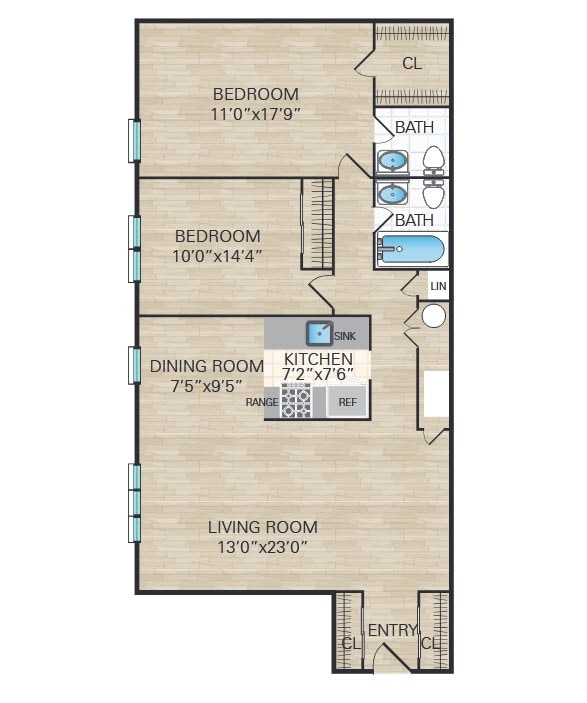 2 Bedroom, 1.5 Bedroom. 965 Sq. Ft. - 2 Bedroom, 1.5 Bath