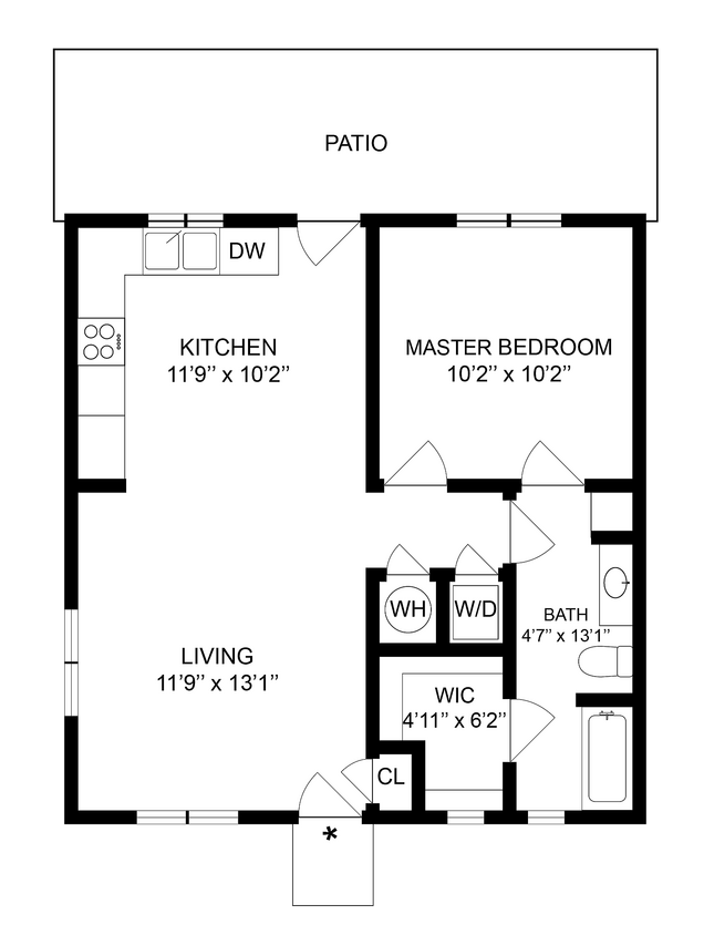 Cottage | 1-Bedroom Floorplan - 1 BR x 1 BA with Washer/Dryer