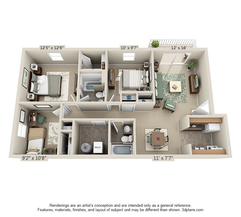 Floor Plan - Three Bedroom Two Bathroom