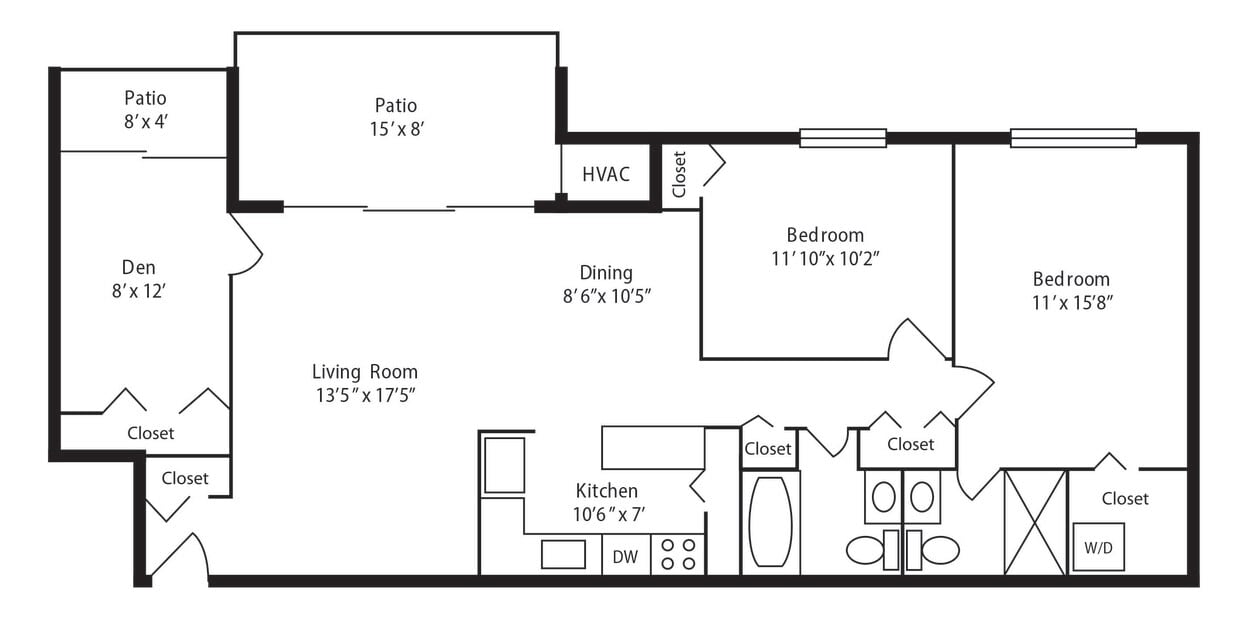 Floor Plan - I: 2 Bedroom  2 Bath  Den 
