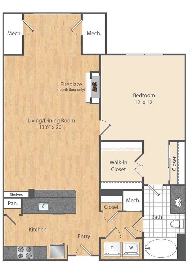 Floor Plan - 1 Bed/1 Bath-A4a