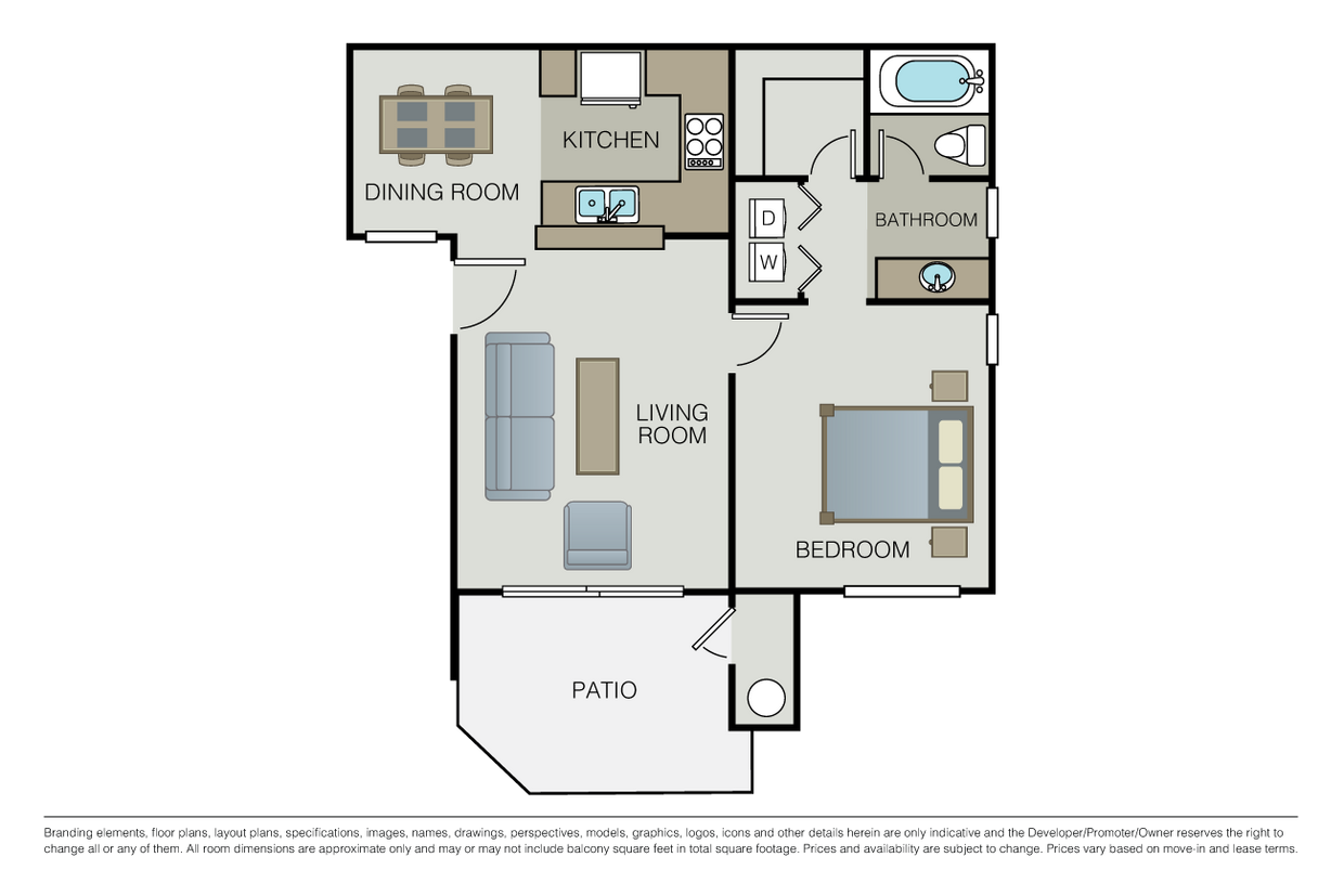 Floor Plan - 1 Bed 1 Bath
