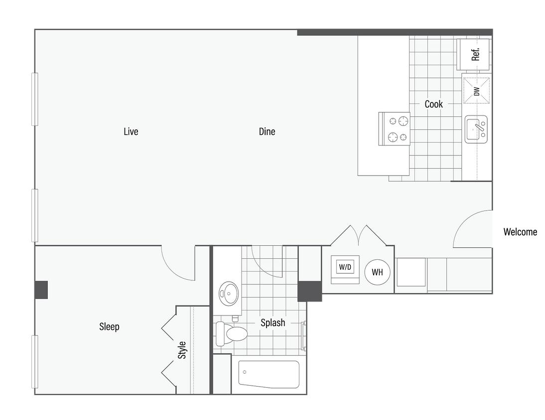 B | 1-Bedroom Floorplan - B
