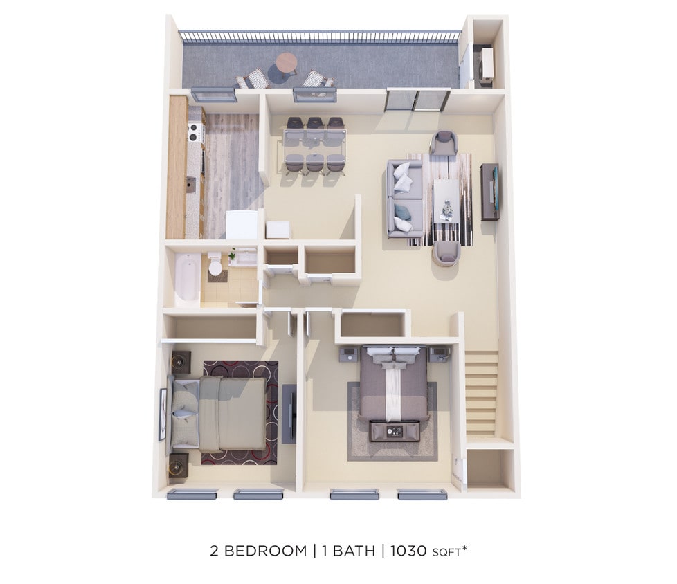 Floor Plan - Two Bedroom - 1,030 sqft