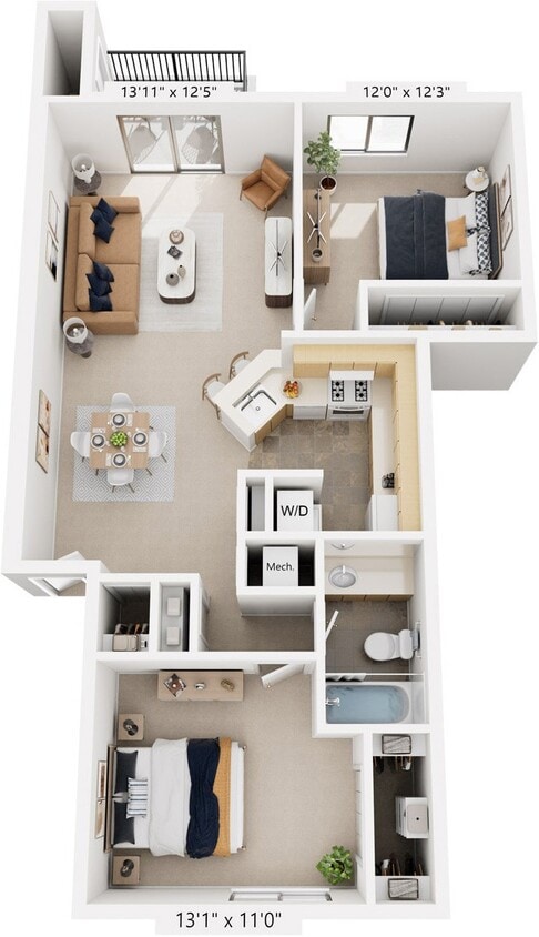 Floor Plan - Two Bedroom, One Bath