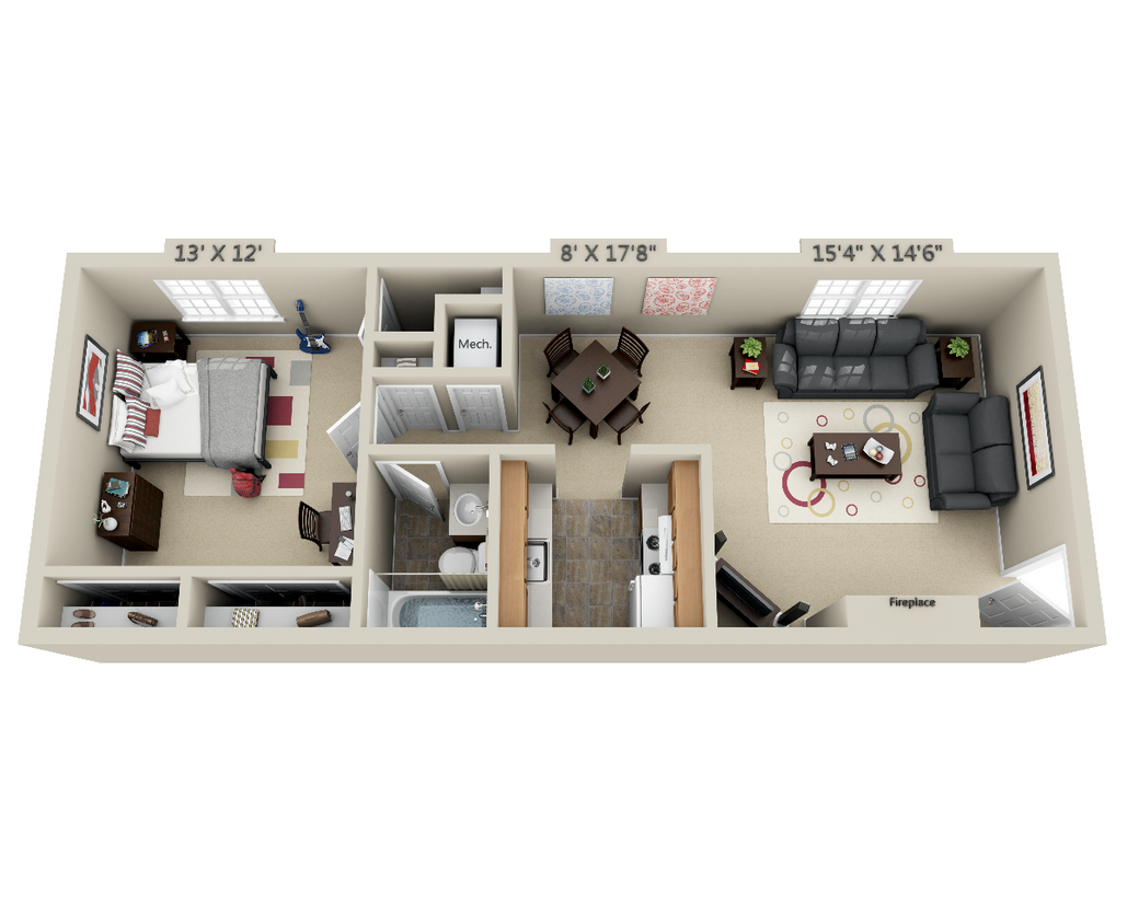 Floor Plan - 1 Bedroom 1 Bath