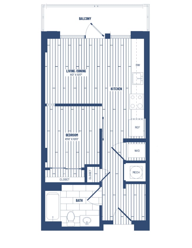 Floor Plan - 1 Bed/1 Bath Junior-HJR1A-Balcony 320/22/24