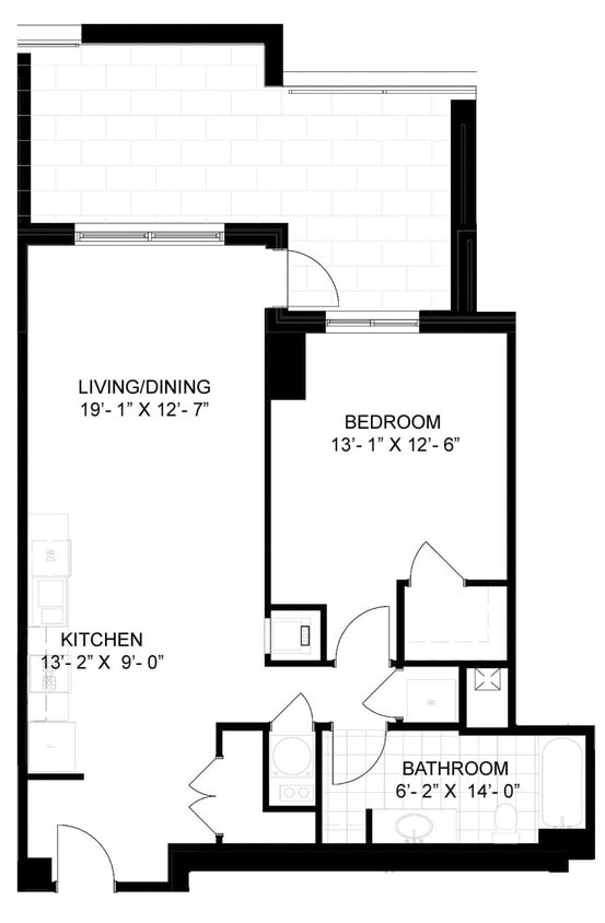 Floor Plan - 1 Bed/1 Bath-A03