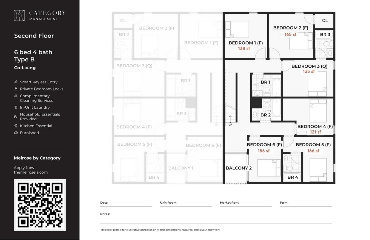 Spacious 6 Bed 4 Bath Co-Living Layout with Private Bedrooms - Private Bedroom in 6 Bed 4 Bath - B