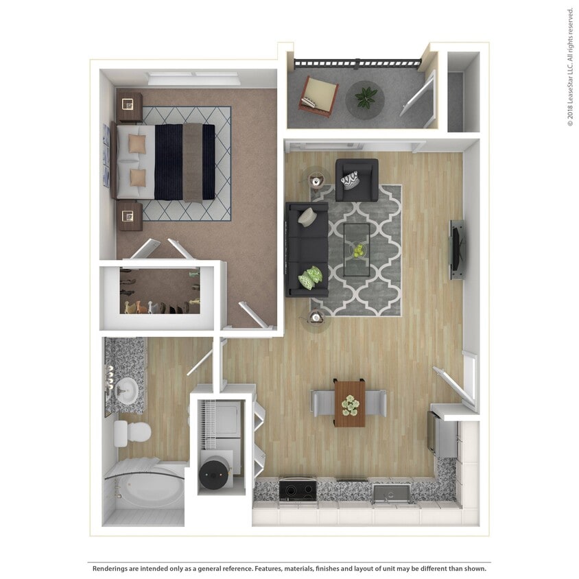 One bedroom apartment in Pflugerville, Texas. - A2.1