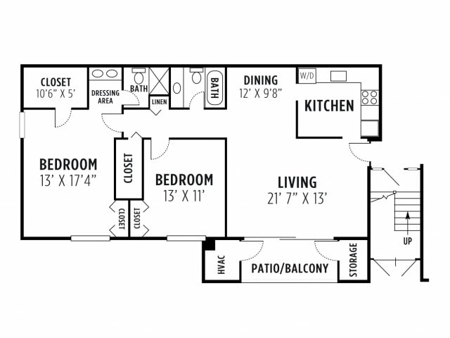 The Dogwood Deluxe - Two bedroom, two bath deluxe apartment