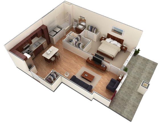 Floor Plan - 1 BR Designer Courtyard