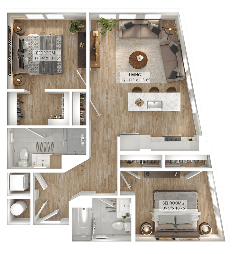 Floor Plan - 2 Bed/2 Bath-B1