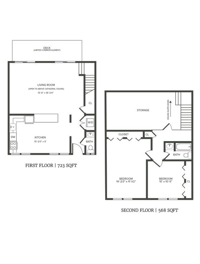 Floor Plan - (R0C5R) 2 Bedroom, 1.5 Bath Duplex