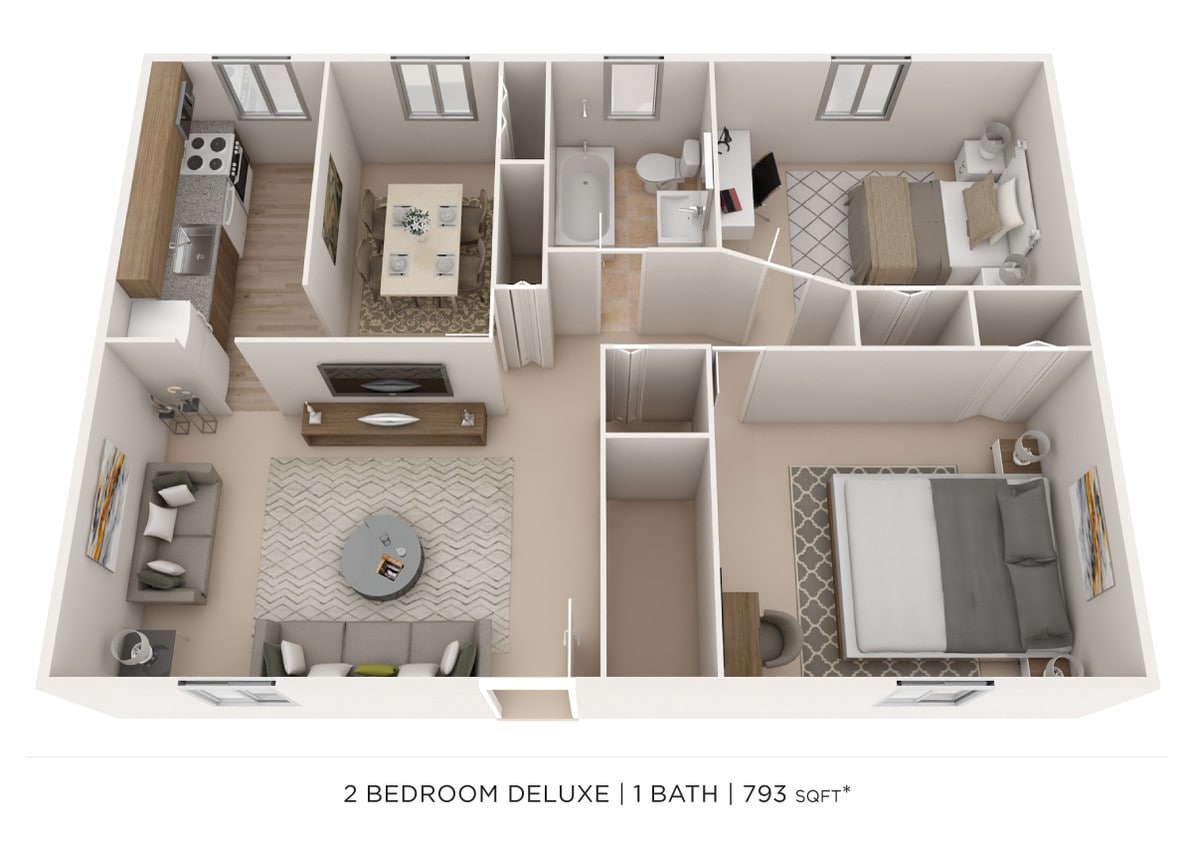Floor Plan - Two Bedroom - 793 sqft